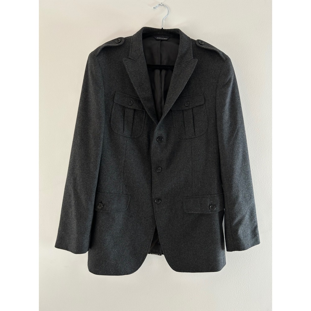 Banana Republic Mens 42R Wool Military Blazer Jacket Charcoal Gray 680712-00